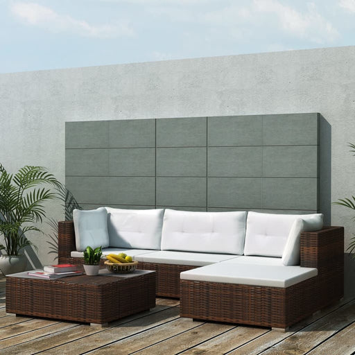 5 Piece Garden Lounge Set with Cushions Poly Rattan Brown.