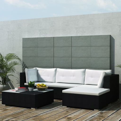 5 Piece Garden Lounge Set with Cushions Poly Rattan Black.