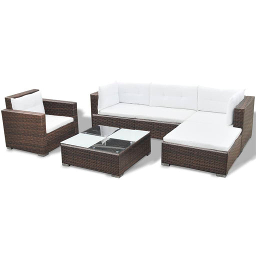 6 Piece Garden Lounge Set with Cushions Poly Rattan Brown.