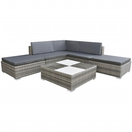 6 Piece Garden Lounge Set with Cushions Poly Rattan Grey.