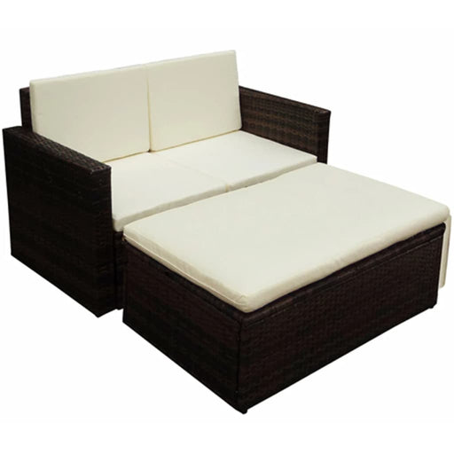 2 Piece Garden Lounge Set with Cushions Poly Rattan Brown.
