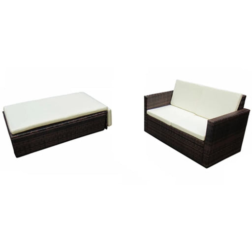 2 Piece Garden Lounge Set with Cushions Poly Rattan Brown.
