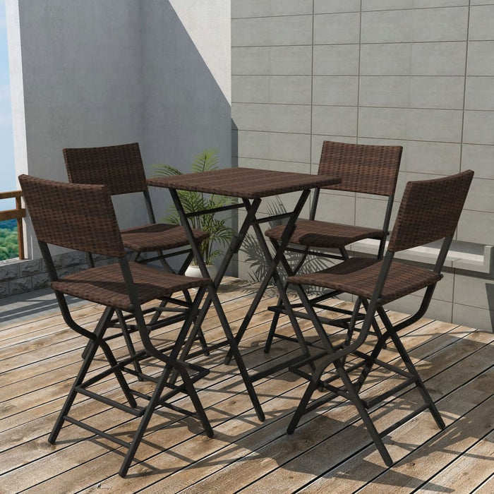 5 Piece Folding Outdoor Dining Set Steel Poly Rattan Brown.