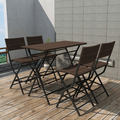 5 Piece Folding Outdoor Dining Set Steel Poly Rattan Brown.