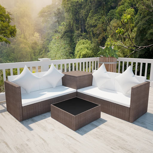 4 Piece Garden Lounge Set with Cushions Poly Rattan Brown.