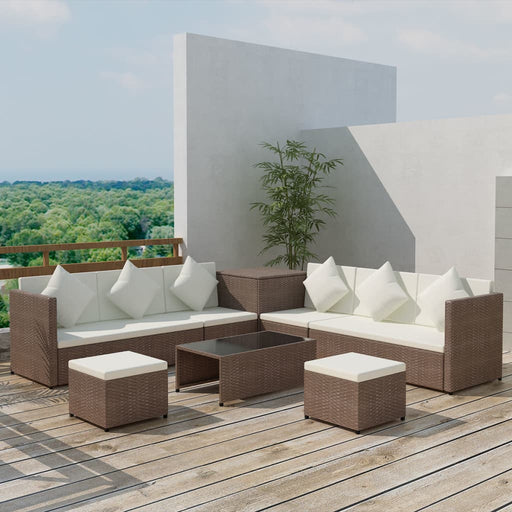 8 Piece Garden Lounge Set with Cushions Poly Rattan Brown.