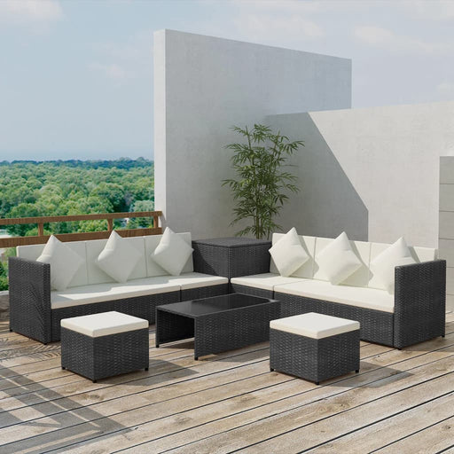 8 Piece Garden Lounge Set with Cushions Poly Rattan Black.