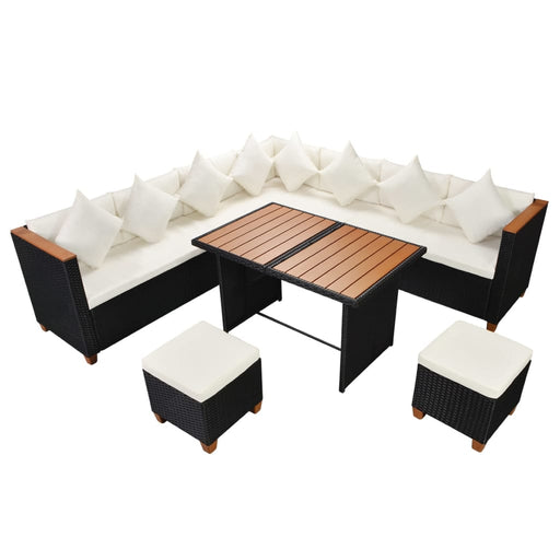 7 Piece Garden Lounge Set with Cushions Poly Rattan Black.