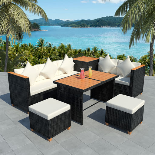 7 Piece Garden Lounge Set with Cushions Poly Rattan Black.