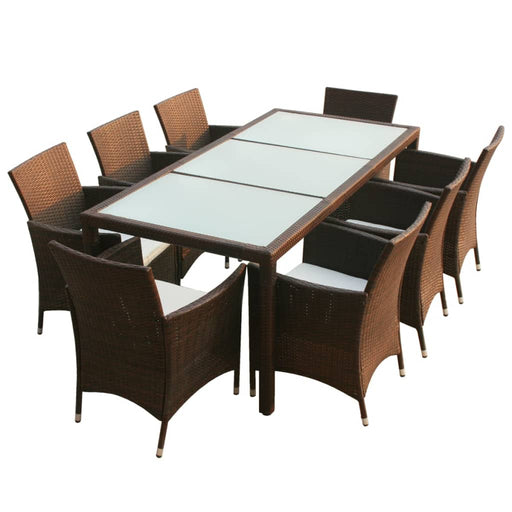 9 Piece Outdoor Dining Set with Cushions Poly Rattan Brown.