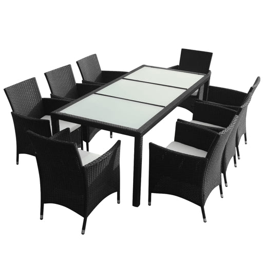 9 Piece Outdoor Dining Set with Cushions Poly Rattan Black.