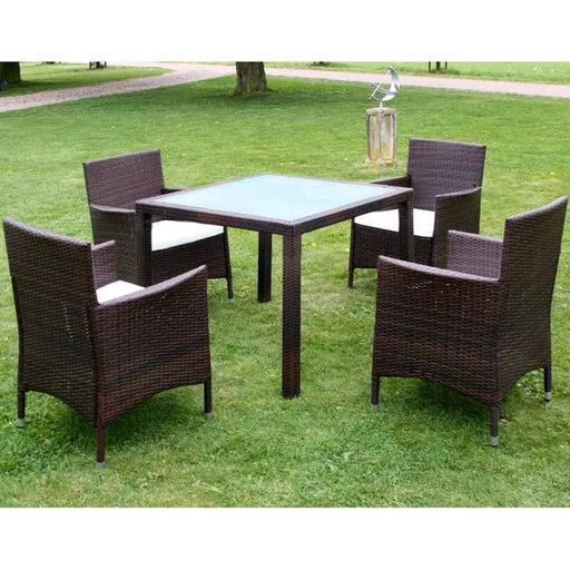 5 Piece Outdoor Dining Set with Cushions Poly Rattan Brown.