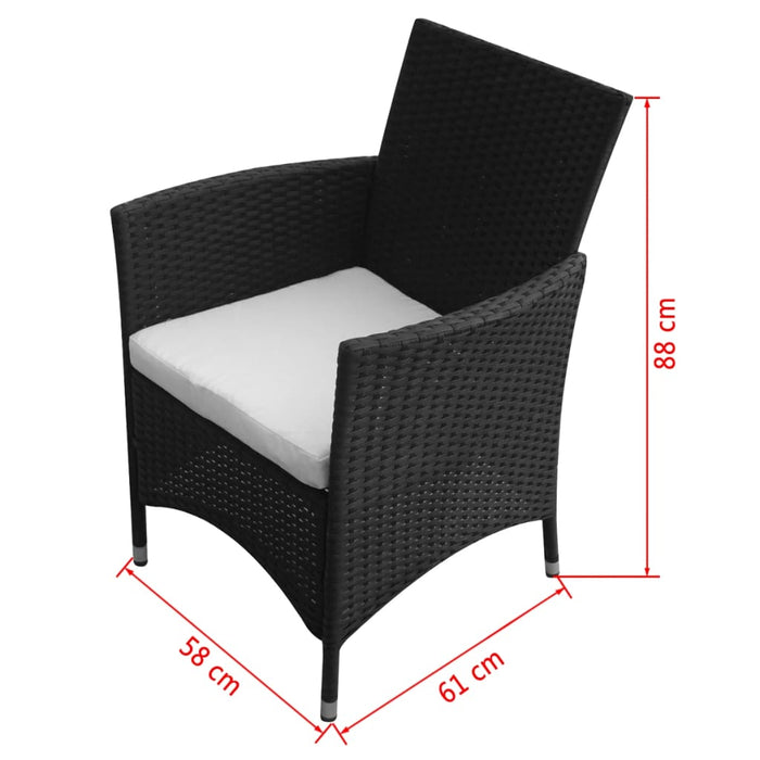5 Piece Outdoor Dining Set with Cushions Poly Rattan Black.