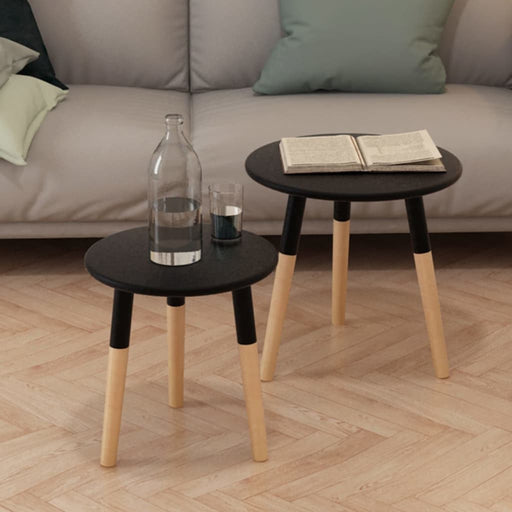Side Table Set 2 Pieces Solid Pinewood Black.
