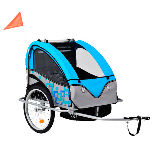 2-in-1 Kids' Bicycle Trailer & Stroller Light Blue and Grey.