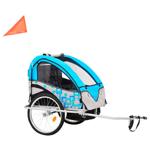 2-in-1 Kids' Bicycle Trailer & Stroller Light Blue and Grey.
