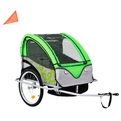 2-in-1 Kids' Bicycle Trailer & Stroller Green and Grey.
