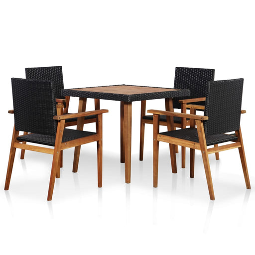 5 Piece Outdoor Dining Set Poly Rattan Black and Brown.