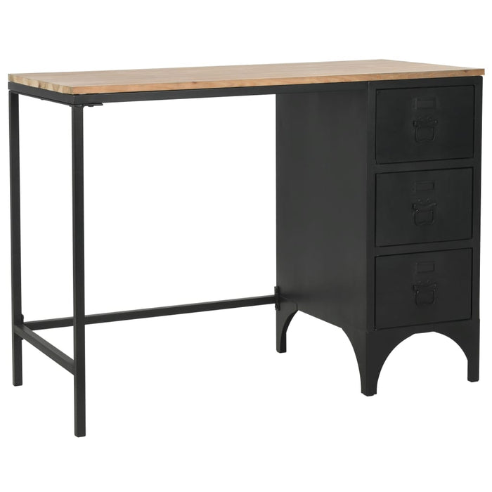 Single Pedestal Desk Solid Firwood and Steel 100x50x76 cm.
