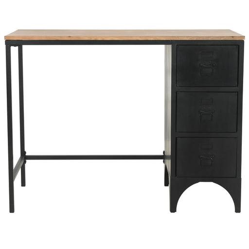 Single Pedestal Desk Solid Firwood and Steel 100x50x76 cm.