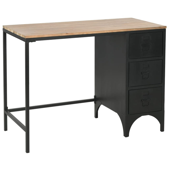 Single Pedestal Desk Solid Firwood and Steel 100x50x76 cm.