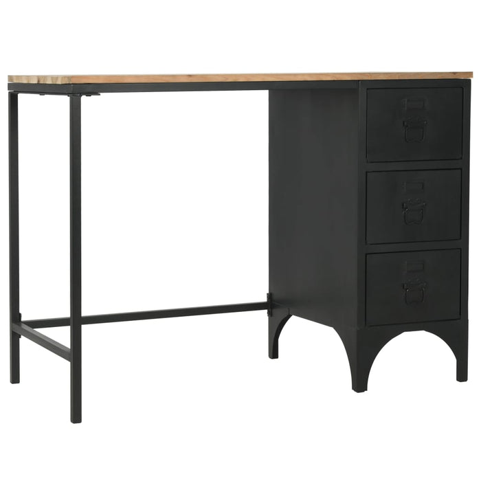 Single Pedestal Desk Solid Firwood and Steel 100x50x76 cm.