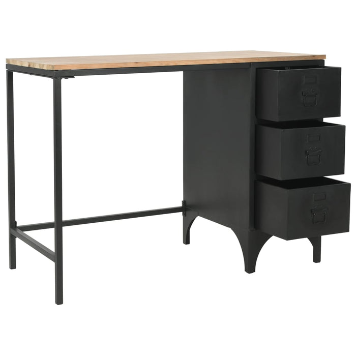 Single Pedestal Desk Solid Firwood and Steel 100x50x76 cm.