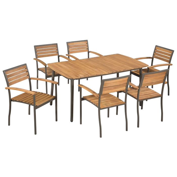 7 Piece Outdoor Dining Set Solid Acacia Wood and Steel.
