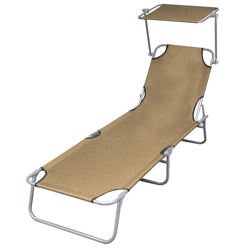 Folding Sun Lounger with Canopy Steel Taupe.