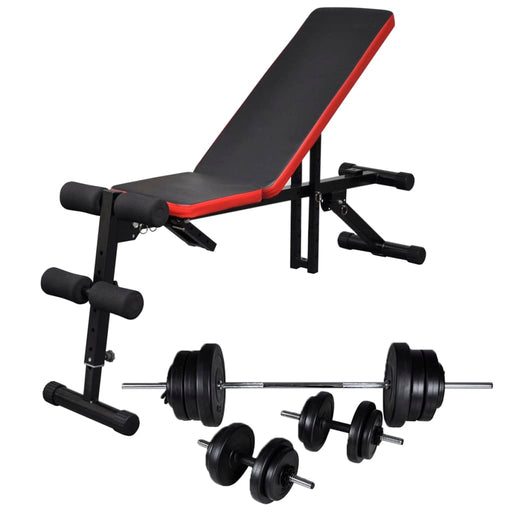 Adjustable Sit-up Bench with Barbell and Dumbbell Set 60.5 kg.