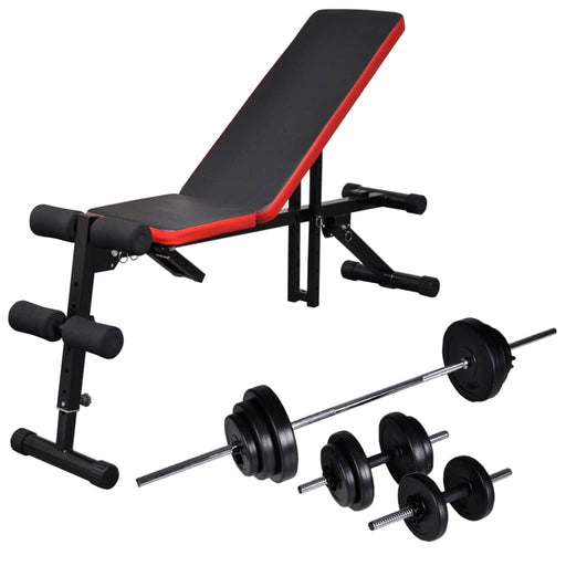Adjustable Sit-up Bench with Barbell and Dumbbell Set 30.5 kg.