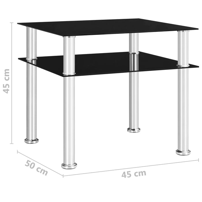 Side Table Black 45x50x45 cm Tempered Glass.