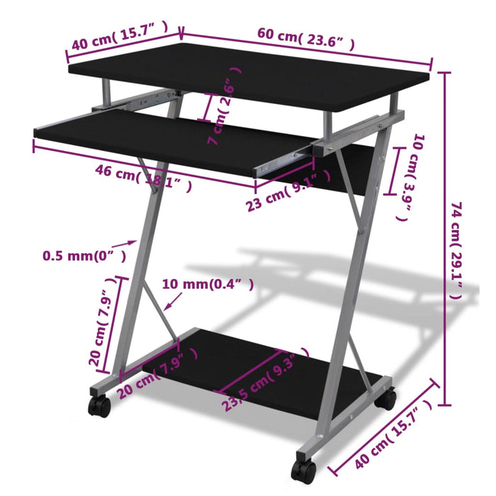 Compact Computer Desk with Pull-out Keyboard Tray Black.