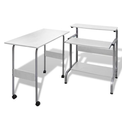 2 Piece Computer Desk with Pull-out Keyboard Tray White.