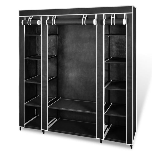 Fabric Wardrobe with Compartments and Rods 45x150x176 cm Black.