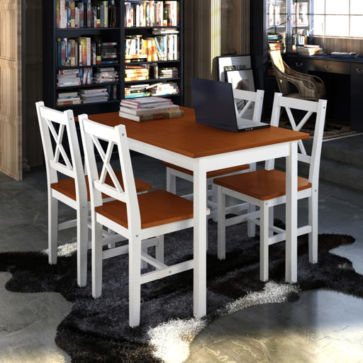 5 Piece Dining Set Brown and White.