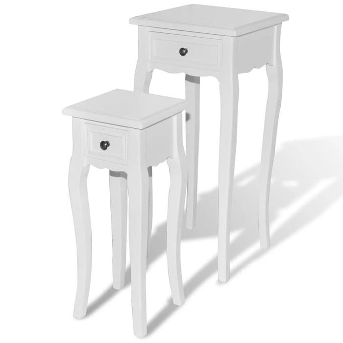 Nesting Side Table Set 2 Pieces with Drawer White.