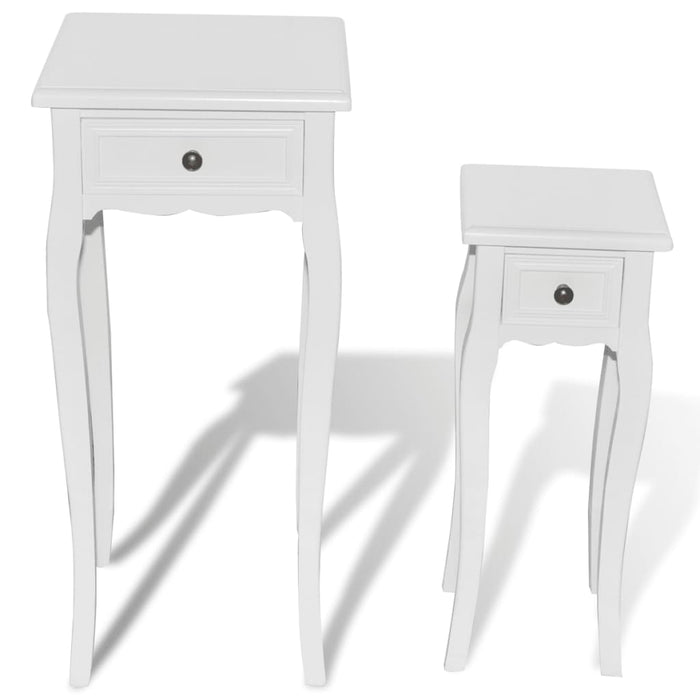 Nesting Side Table Set 2 Pieces with Drawer White.