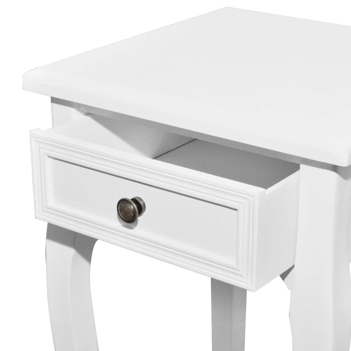 Nesting Side Table Set 2 Pieces with Drawer White.
