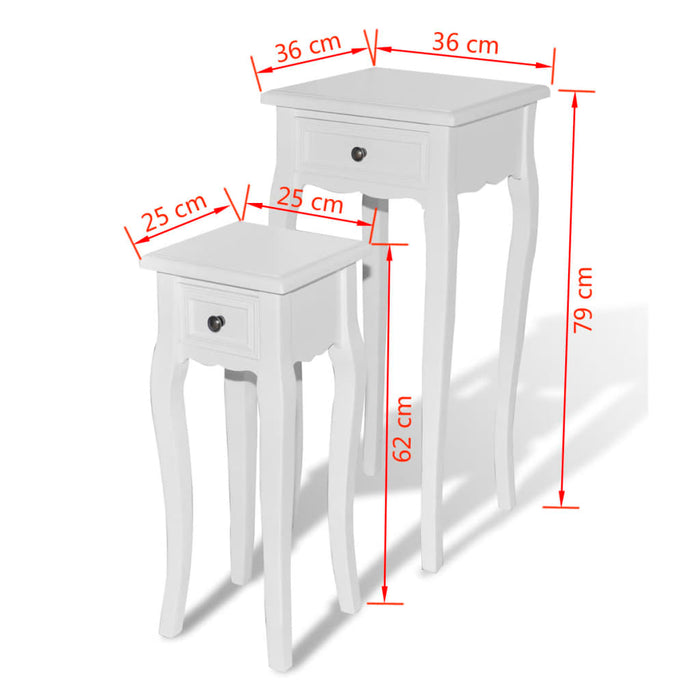 Nesting Side Table Set 2 Pieces with Drawer White.