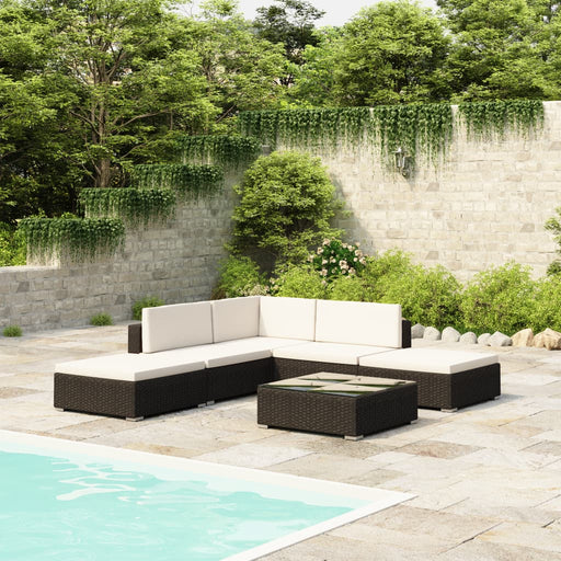 6 Piece Garden Lounge Set with Cushions Poly Rattan Black.