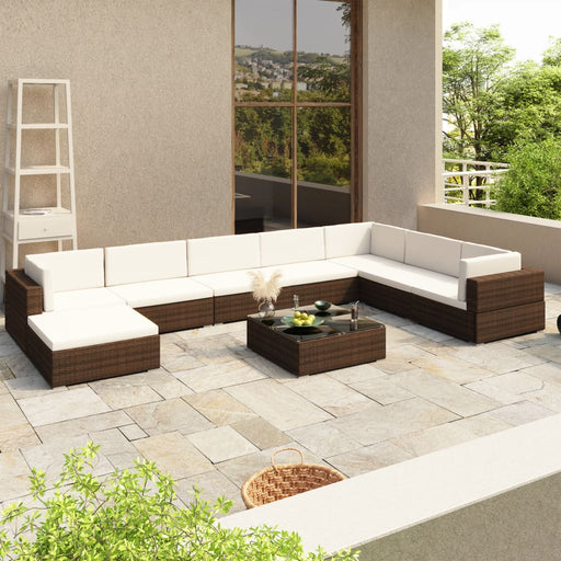 8 Piece Garden Lounge Set with Cushions Poly Rattan Brown.
