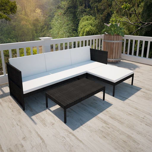 3 Piece Garden Lounge Set with Cushions Poly Rattan Black.
