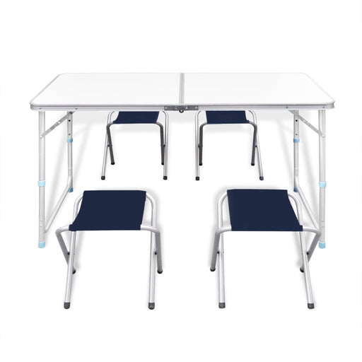 Foldable Camping Table Set with 4 Stools Height Adjustable 120x60cm.
