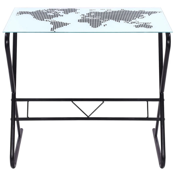 Glass Desk with World Map Pattern.