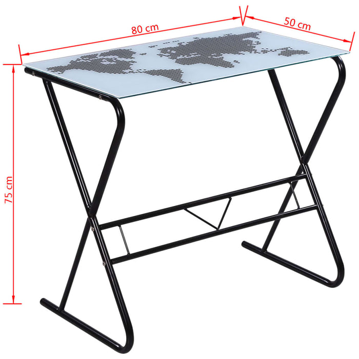 Glass Desk with World Map Pattern.