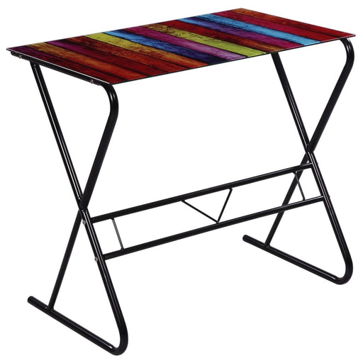 Glass Desk with Rainbow Pattern.