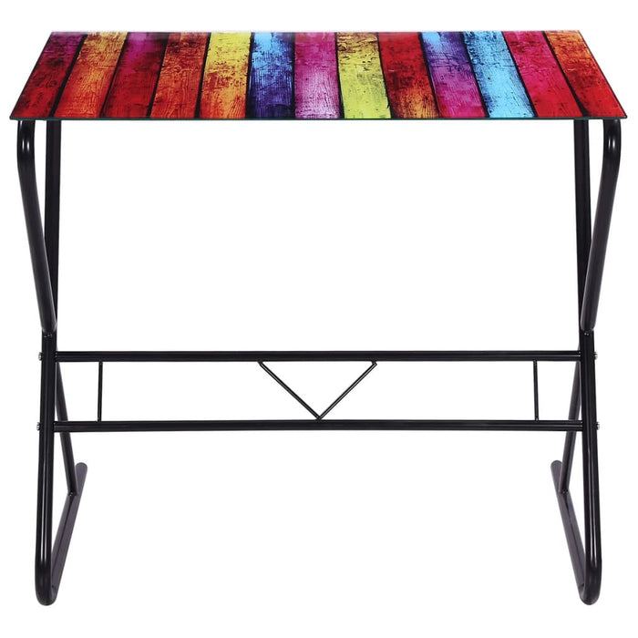 Glass Desk with Rainbow Pattern.