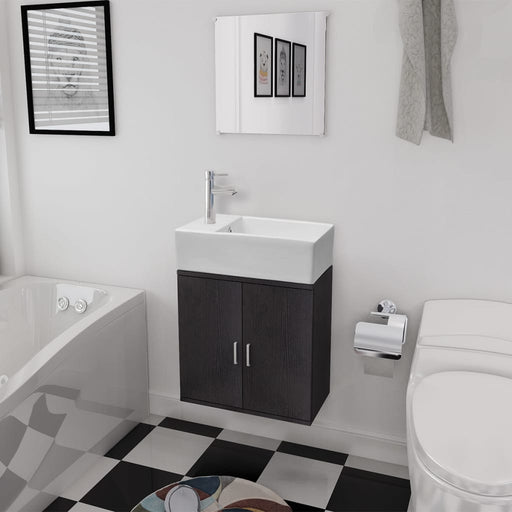 Three Piece Bathroom Furniture and Basin Set Black.