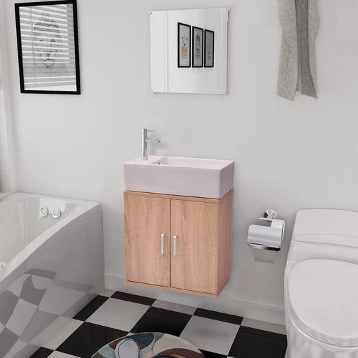 Three Piece Bathroom Furniture and Basin Set Beige.
